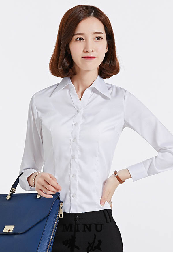 純白女士長(cháng)袖襯衫定做